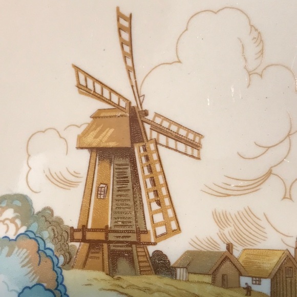 Universal Cambridge Pottery Windmill Platter Pie Plate  Dutch Scene 22 Karat - Picture 2 of 16